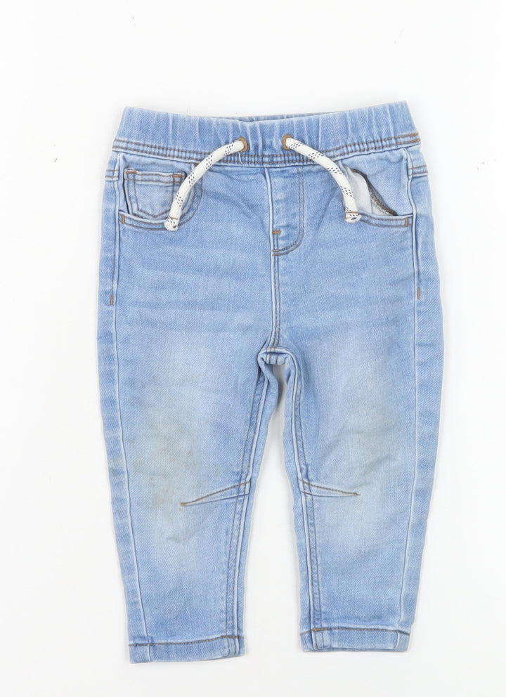 Primark Blue Baby Denim Jogger Jeans 6-9 Months Elastic Waist Casual