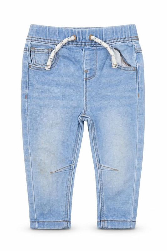 Front view of Primark Blue Baby Denim Jogger Jeans 6-9 Months Elastic Waist Casual
