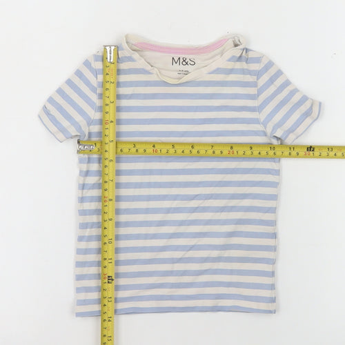 Marks and Spencer Girls Blue Striped Cotton T-Shirt 2-3 Years
