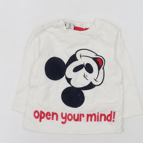 Disney Prénatal Baby Long Sleeve White Cotton T-Shirt 6-9 Months Mickey Print