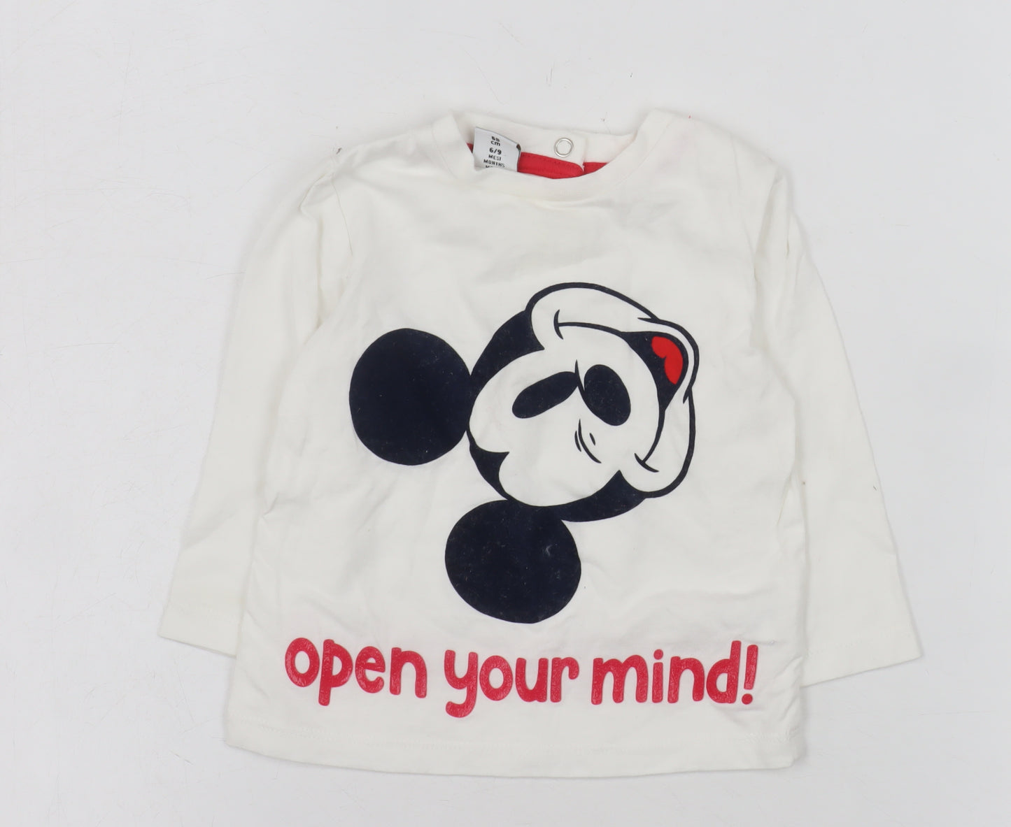 Disney Prénatal Baby Long Sleeve White Cotton T-Shirt 6-9 Months Mickey Print