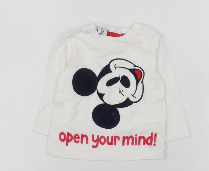 Disney Prénatal Baby Long Sleeve White Cotton T-Shirt 6-9 Months Mickey Print