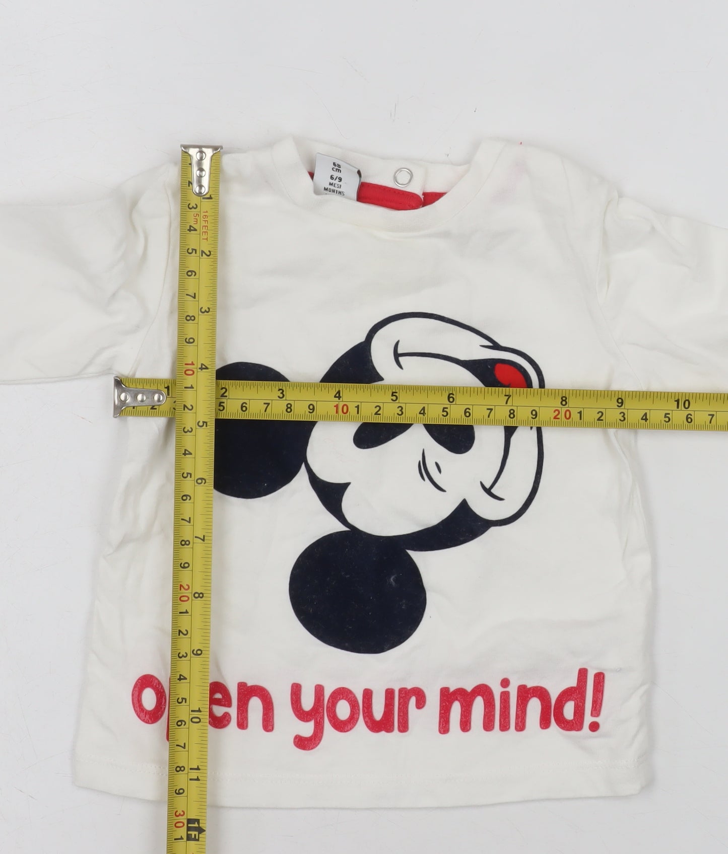 Disney Prénatal Baby Long Sleeve White Cotton T-Shirt 6-9 Months Mickey Print