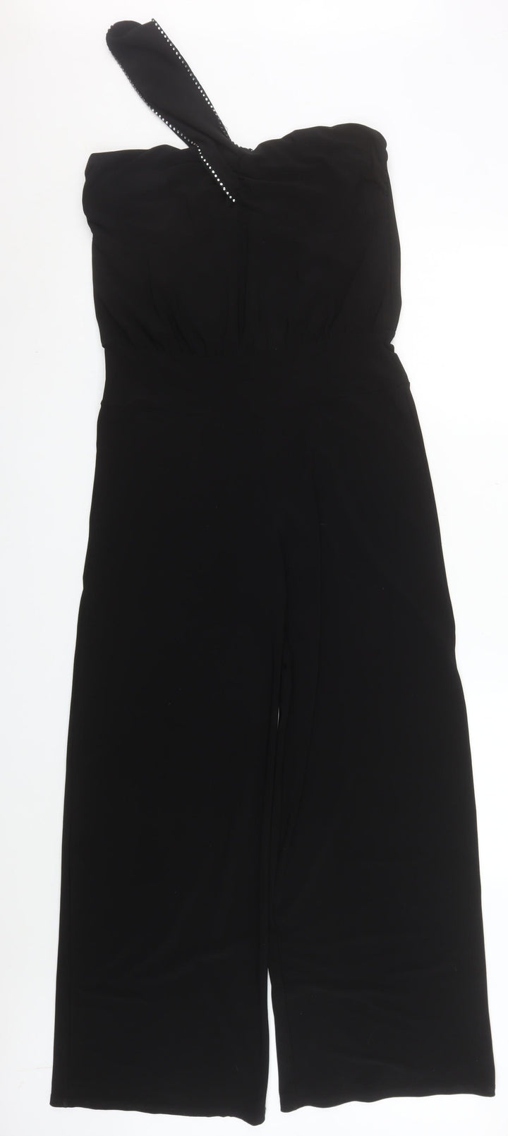 Blu Heaven Women's Black One Shoulder Beaded Wide Leg Jumpsuit Size L