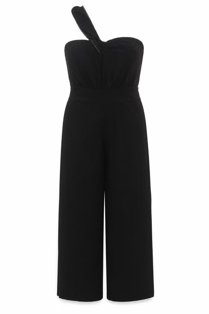 Blu Heaven Women's Black One Shoulder Beaded Wide Leg Jumpsuit Size L