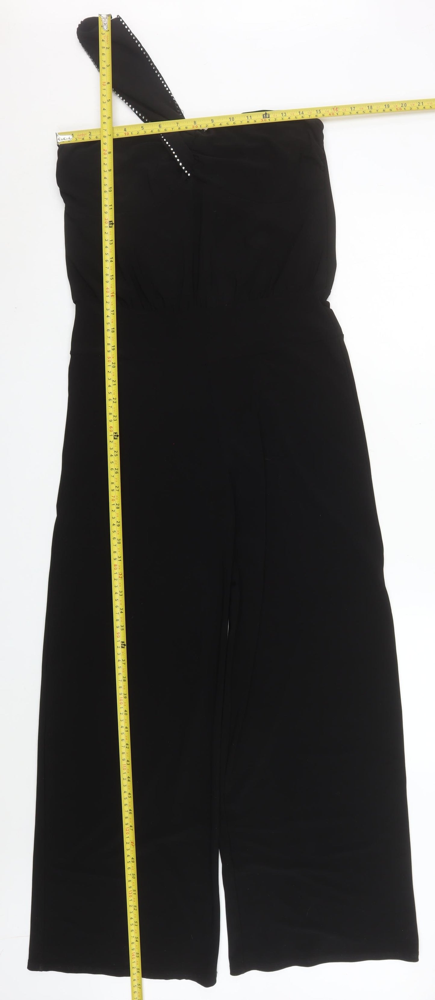 Blu Heaven Women's Black One Shoulder Beaded Wide Leg Jumpsuit Size L