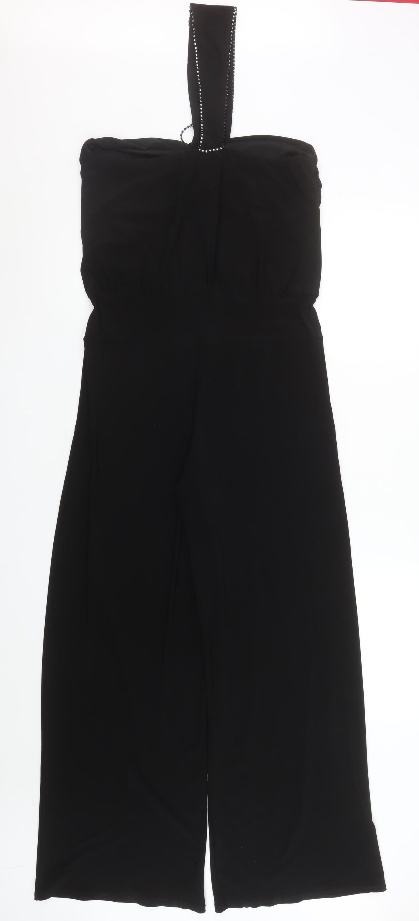 Blu Heaven Women's Black One Shoulder Beaded Wide Leg Jumpsuit Size L