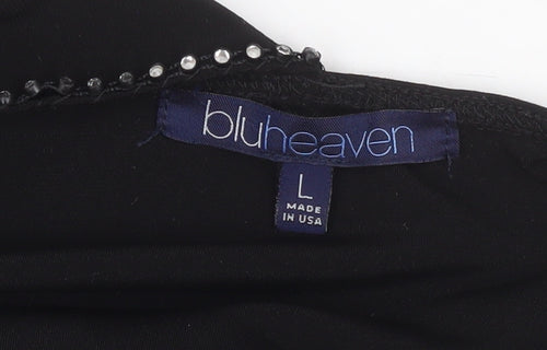 Blu Heaven Women's Black One Shoulder Beaded Wide Leg Jumpsuit Size L