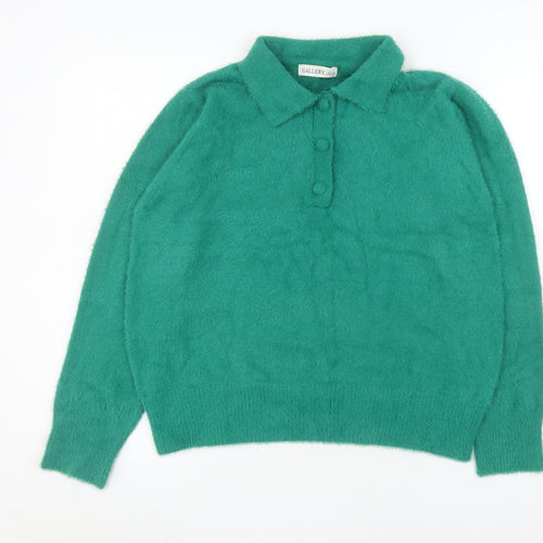 Gallery Women Green Collared Henley Jumper Size 10 Acrylic Blend