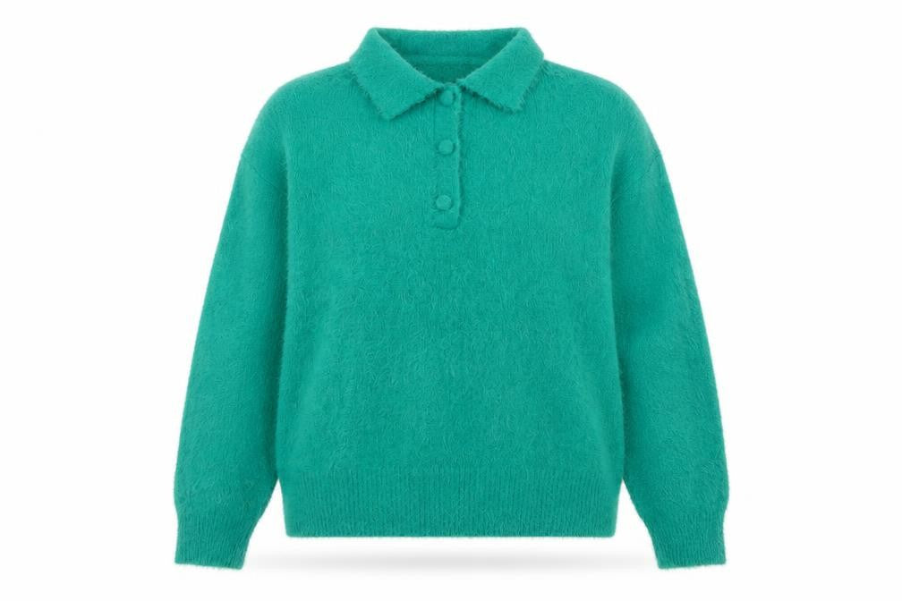 Front view of Gallery Women Green Collared Henley Jumper, size 10, Acrylic Blend