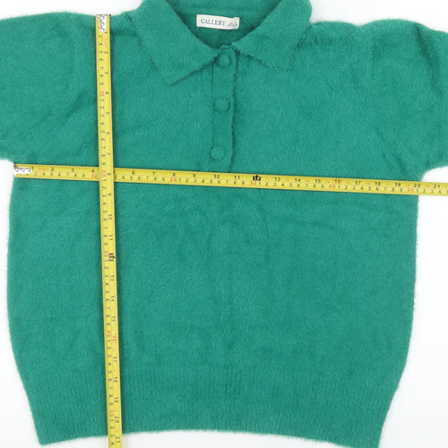 Gallery Women Green Collared Henley Jumper Size 10 Acrylic Blend