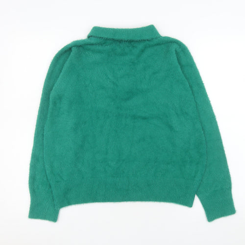 Gallery Women Green Collared Henley Jumper Size 10 Acrylic Blend