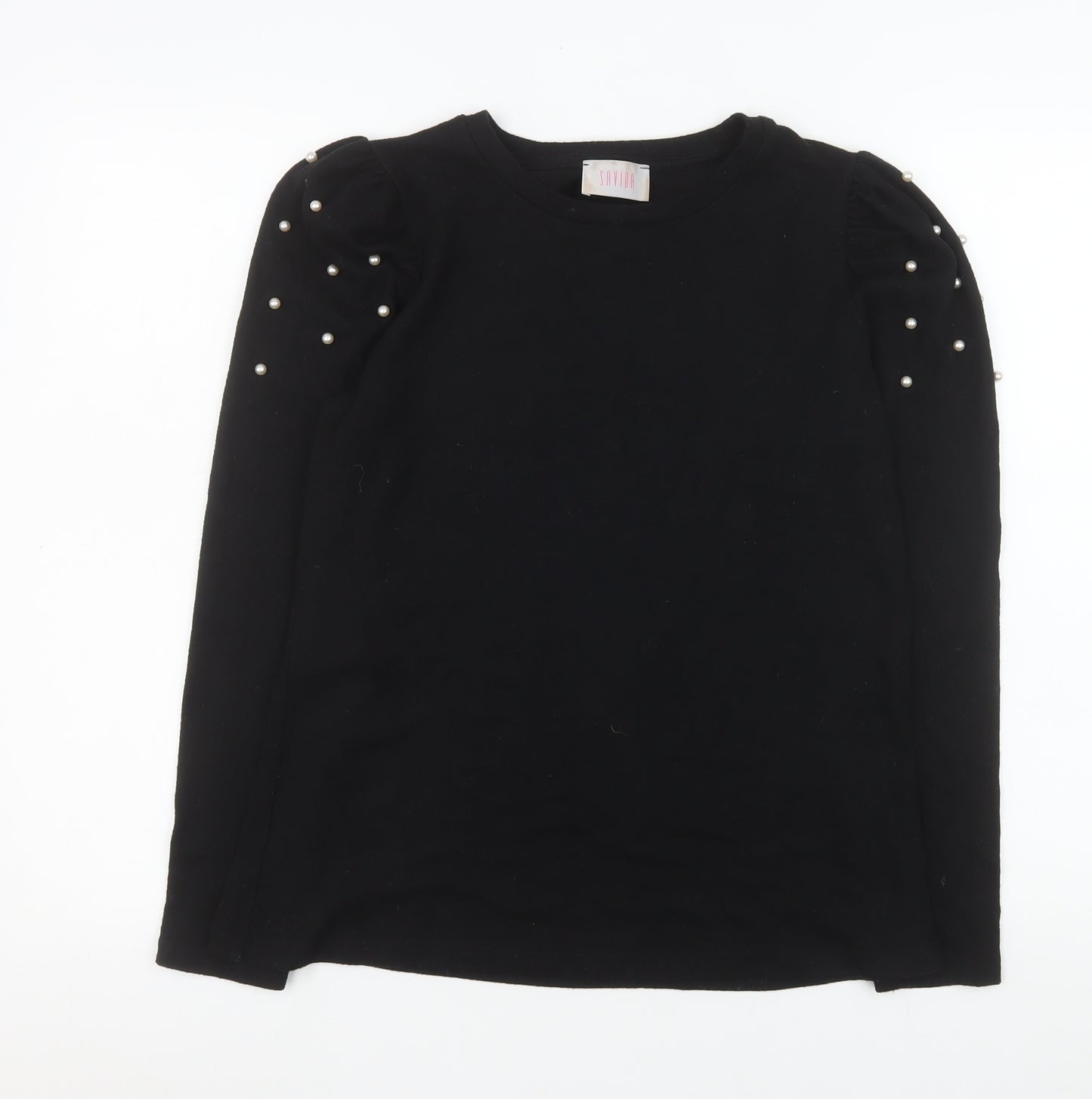 Savida Womens Black Long Sleeve Beaded Puff Top Size 12