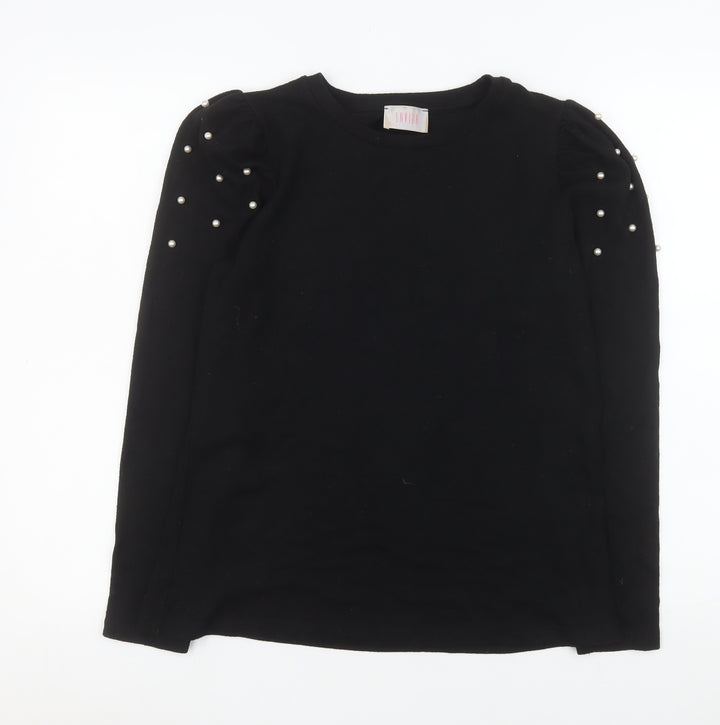 Savida Womens Black Long Sleeve Beaded Puff Top Size 12