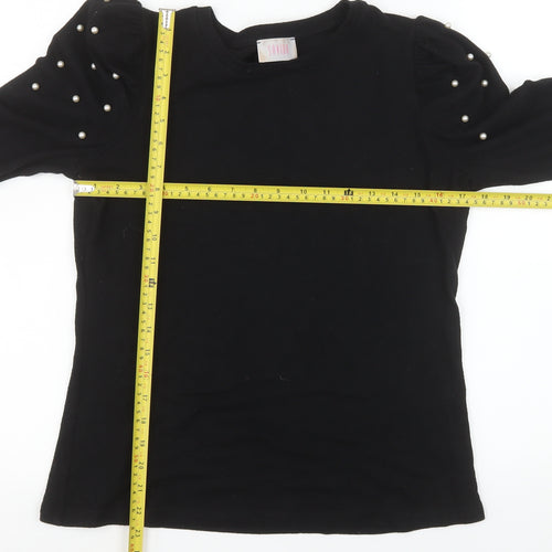 Savida Womens Black Long Sleeve Beaded Puff Top Size 12