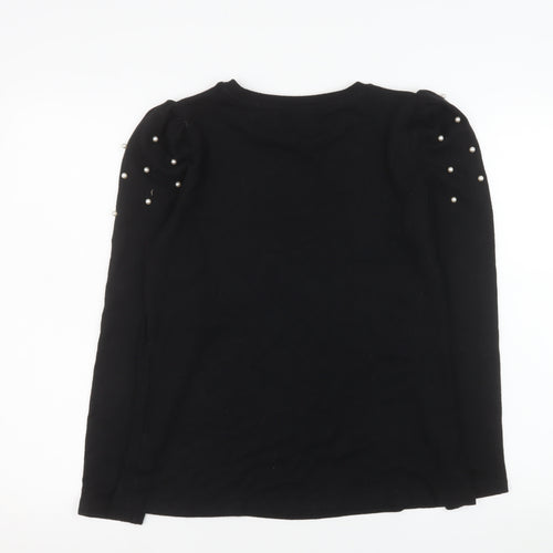 Savida Womens Black Long Sleeve Beaded Puff Top Size 12