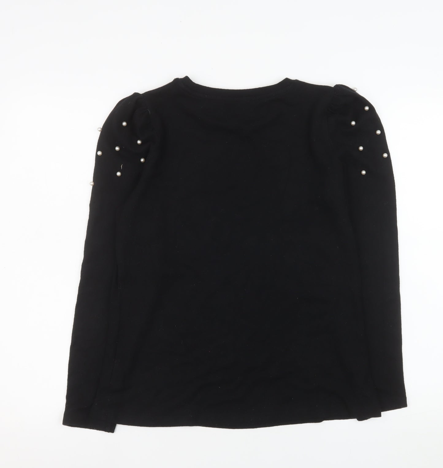 Savida Womens Black Long Sleeve Beaded Puff Top Size 12
