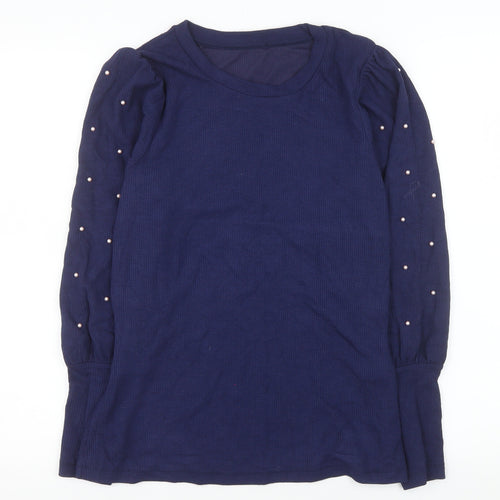 Savida Women's Blue Beaded Long Sleeve Jersey Top Size 12