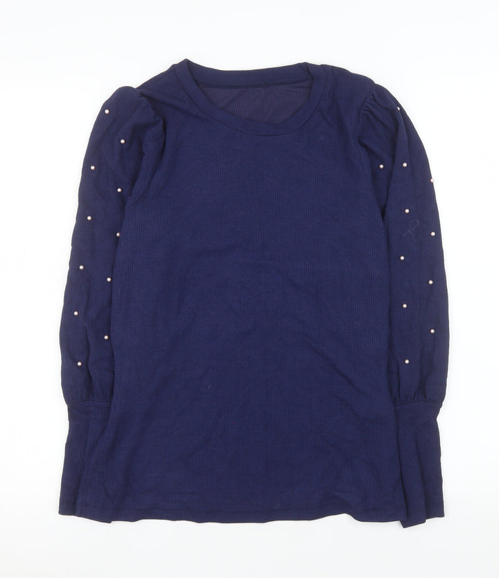 Savida Women's Blue Beaded Long Sleeve Jersey Top Size 12