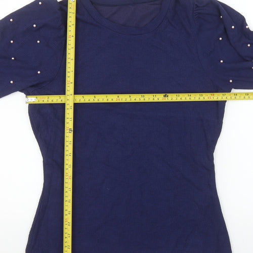 Savida Women's Blue Beaded Long Sleeve Jersey Top Size 12