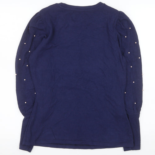 Savida Women's Blue Beaded Long Sleeve Jersey Top Size 12