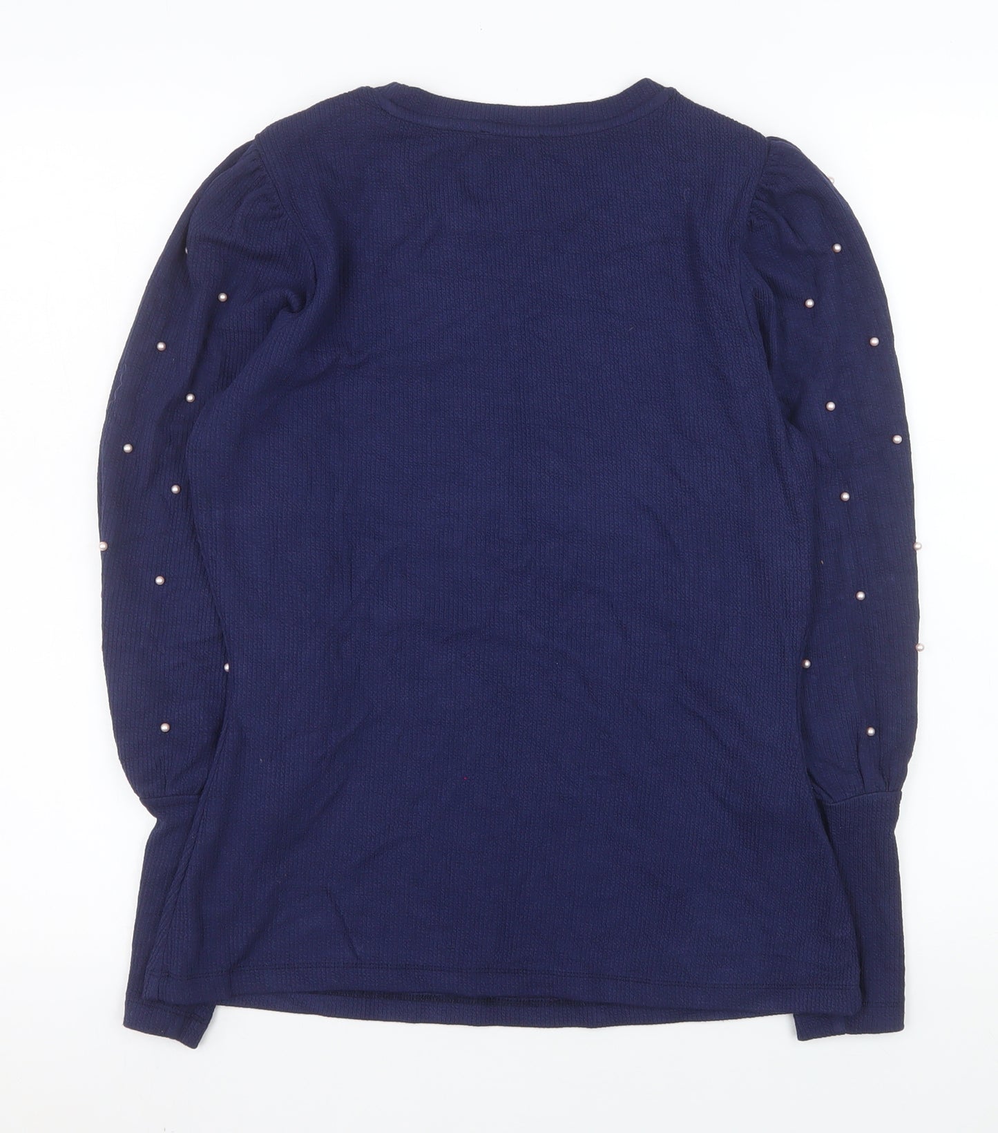 Savida Women's Blue Beaded Long Sleeve Jersey Top Size 12