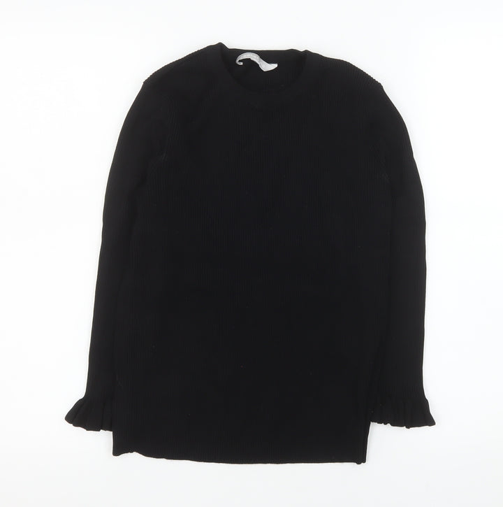 Red Herring Womens Black Long Sleeve Knit Ruffle Blouse Size 12