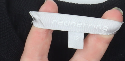 Red Herring Womens Black Long Sleeve Knit Ruffle Blouse Size 12