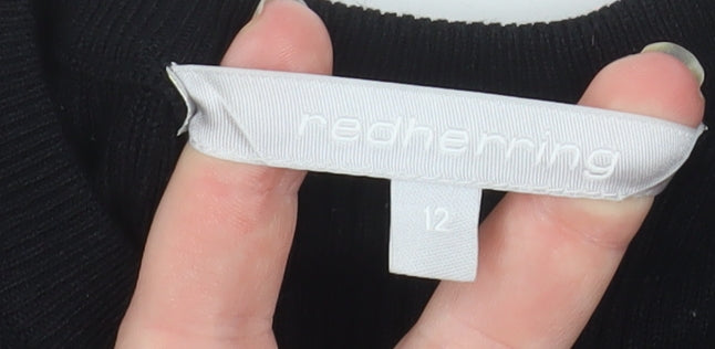 Red Herring Womens Black Long Sleeve Knit Ruffle Blouse Size 12