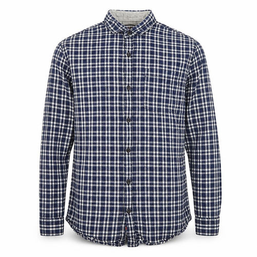 Cool Plus Men's Blue Check Long Sleeve Cotton Band Collar Shirt Size L