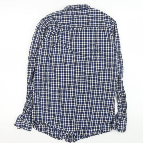 Cool Plus Men's Blue Check Long Sleeve Cotton Band Collar Shirt Size L
