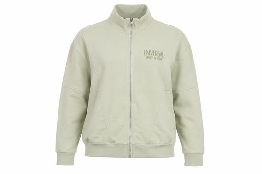 Front view of PRETTYLITTLETHING Women’s Green Logo Full Zip Basic Jacket, size S