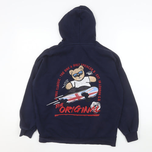Marks and Spencer Boys Blue Pullover Hoodie 13-14 Years Graphic Bear Design