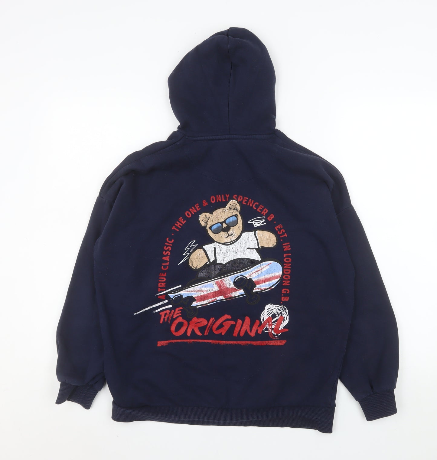 Marks and Spencer Boys Blue Pullover Hoodie 13-14 Years Graphic Bear Design