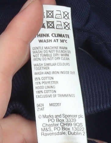 Marks and Spencer Boys Blue Pullover Hoodie 13-14 Years Graphic Bear Design