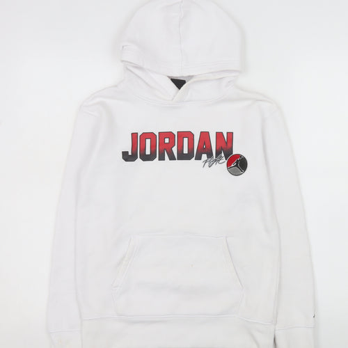 Jordan Boys White Hoodie 10-12 Years Pullover Fleece Logo Sweatshirt
