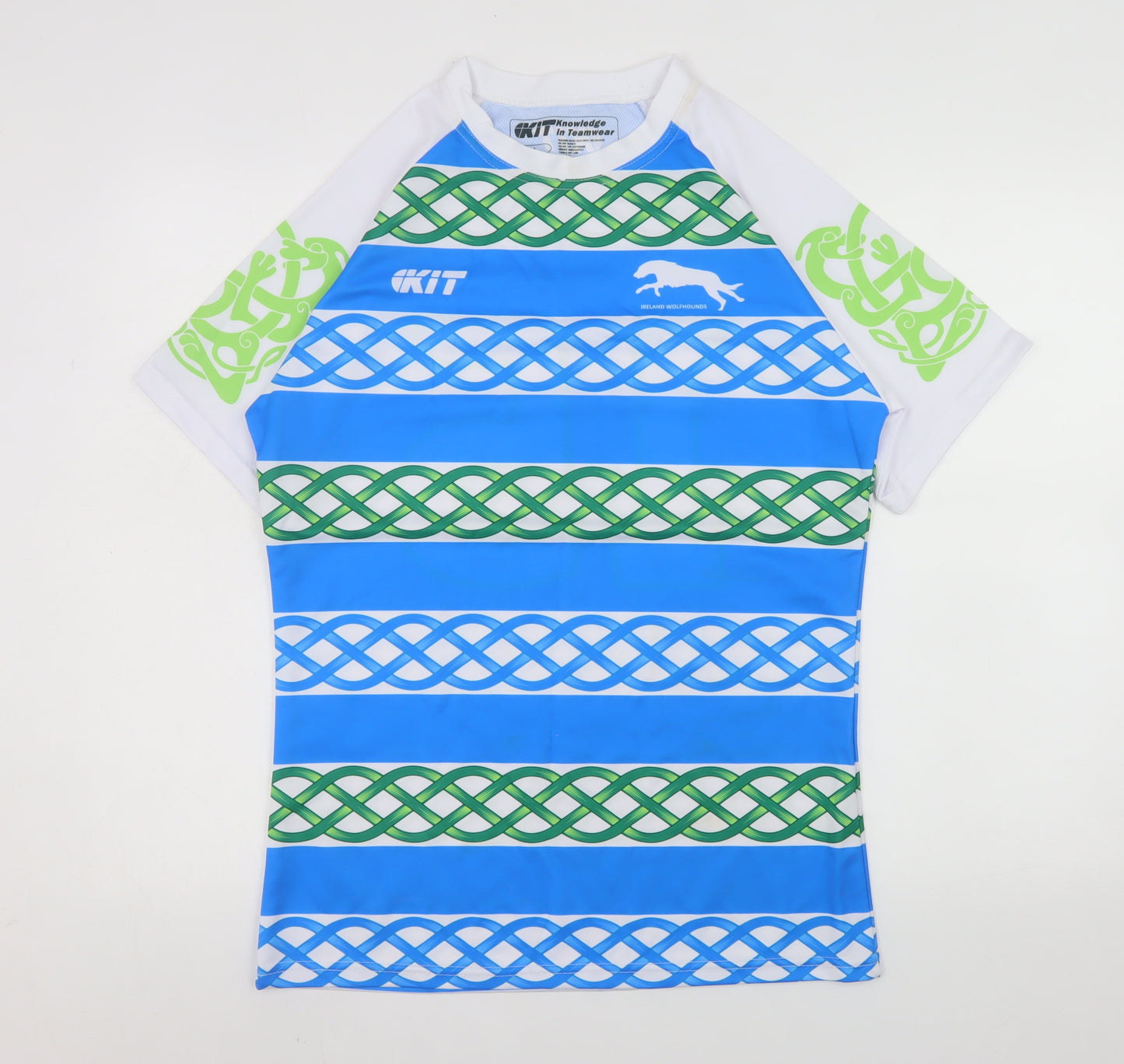 KIT Mens Blue Green Ireland Wolfhounds Rugby T-Shirt Size L Polyester