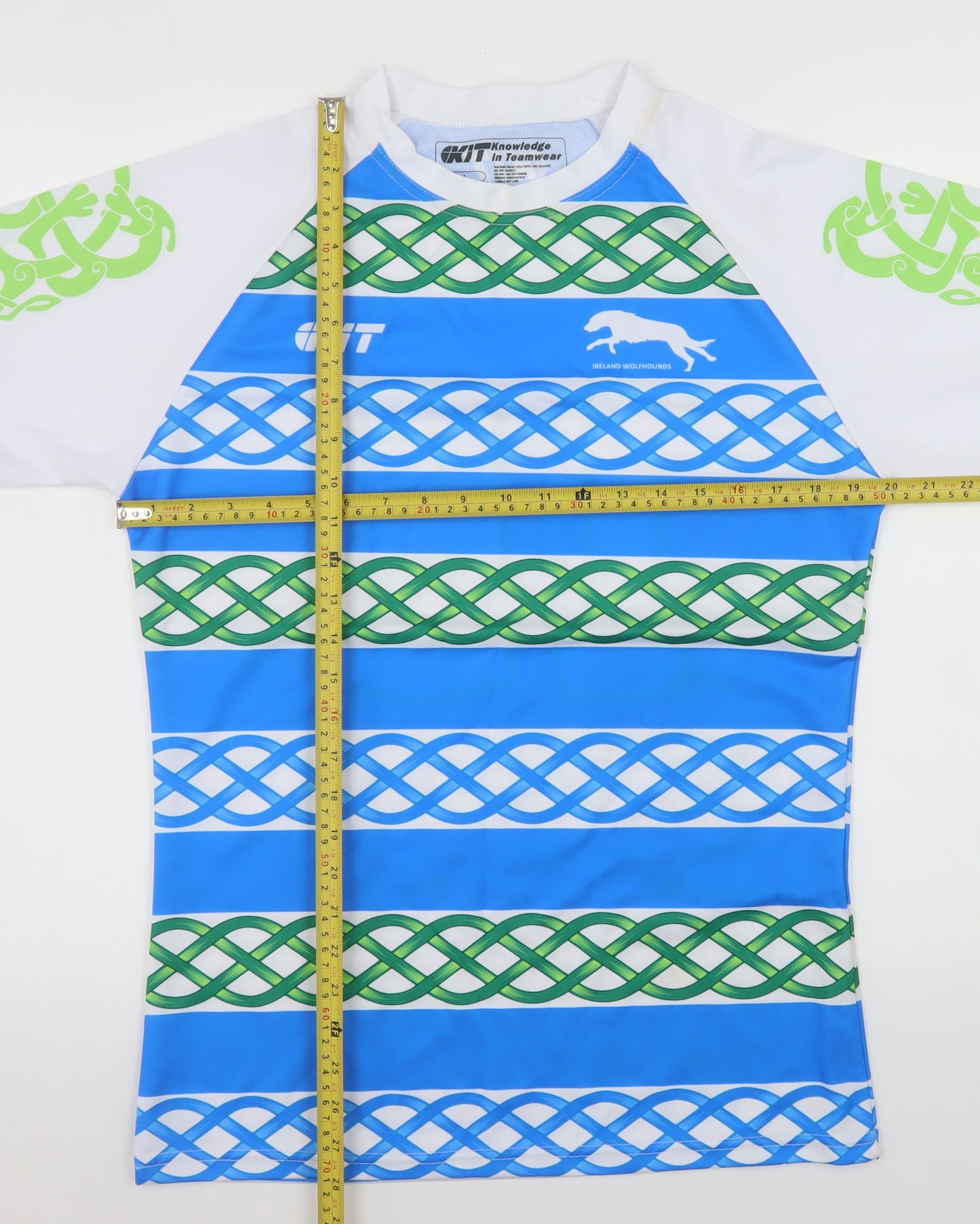 KIT Mens Blue Green Ireland Wolfhounds Rugby T-Shirt Size L Polyester
