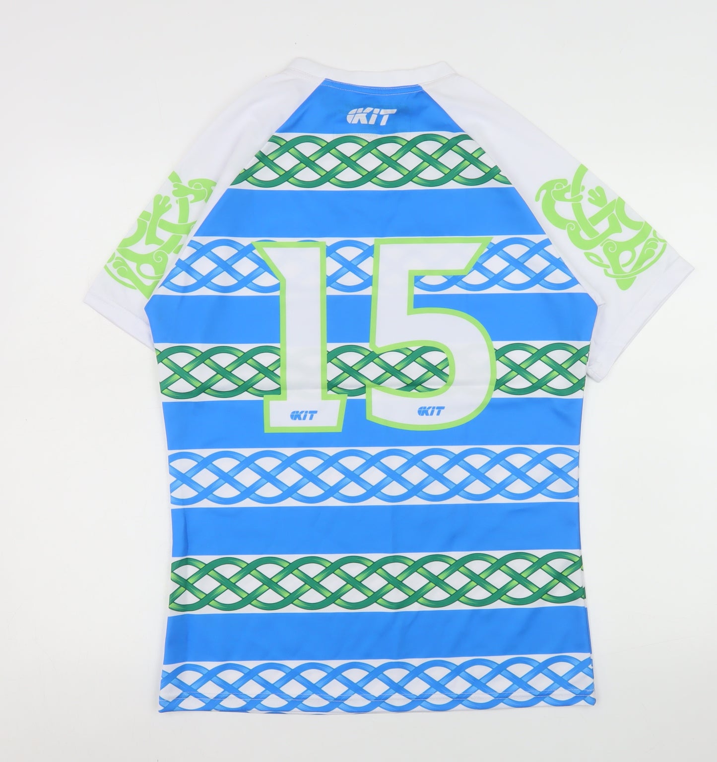 KIT Mens Blue Green Ireland Wolfhounds Rugby T-Shirt Size L Polyester