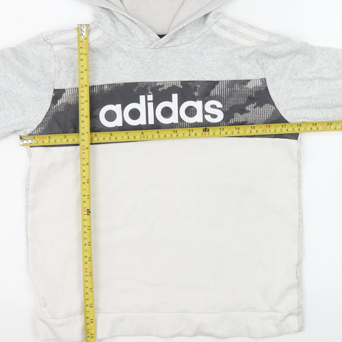 Adidas Boys Grey Hoodie 12-13 Years Pullover Fleece Logo Sweatshirt