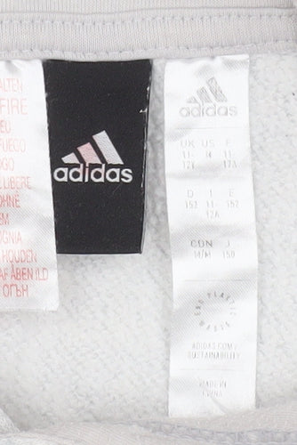 Adidas Boys Grey Hoodie 12-13 Years Pullover Fleece Logo Sweatshirt