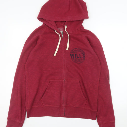 Jack Wills Women’s Red Full Zip Hoodie Jacket Size 14 Cotton Blend