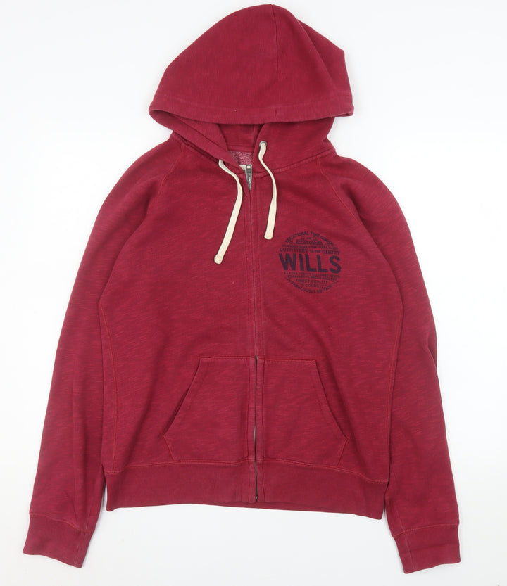 Jack Wills Women’s Red Full Zip Hoodie Jacket Size 14 Cotton Blend