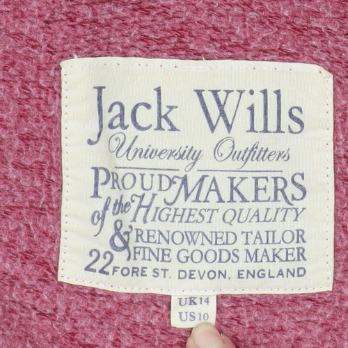 Jack Wills Women’s Red Full Zip Hoodie Jacket Size 14 Cotton Blend
