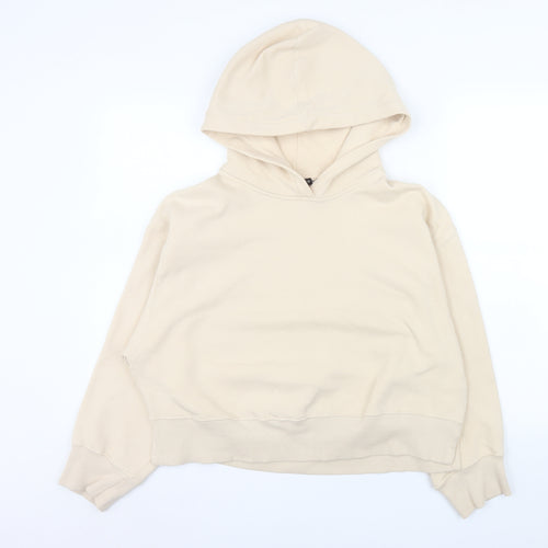 Zara Women Beige Pullover Hoodie Medium Cotton Blend