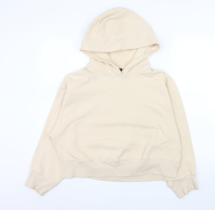 Zara Women Beige Pullover Hoodie Medium Cotton Blend