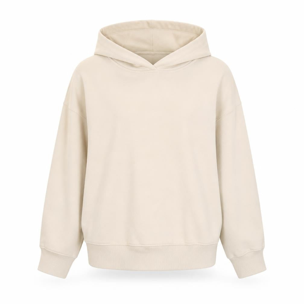 Front view of Zara Women Beige Pullover Hoodie Medium Cotton Blend