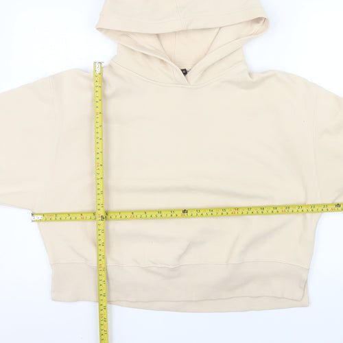 Zara Women Beige Pullover Hoodie Medium Cotton Blend