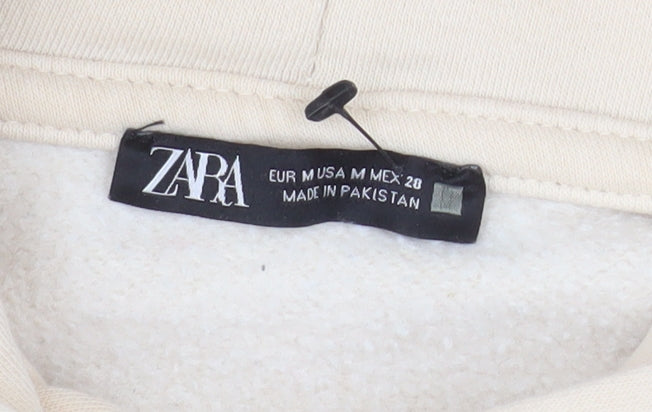 Zara Women Beige Pullover Hoodie Medium Cotton Blend