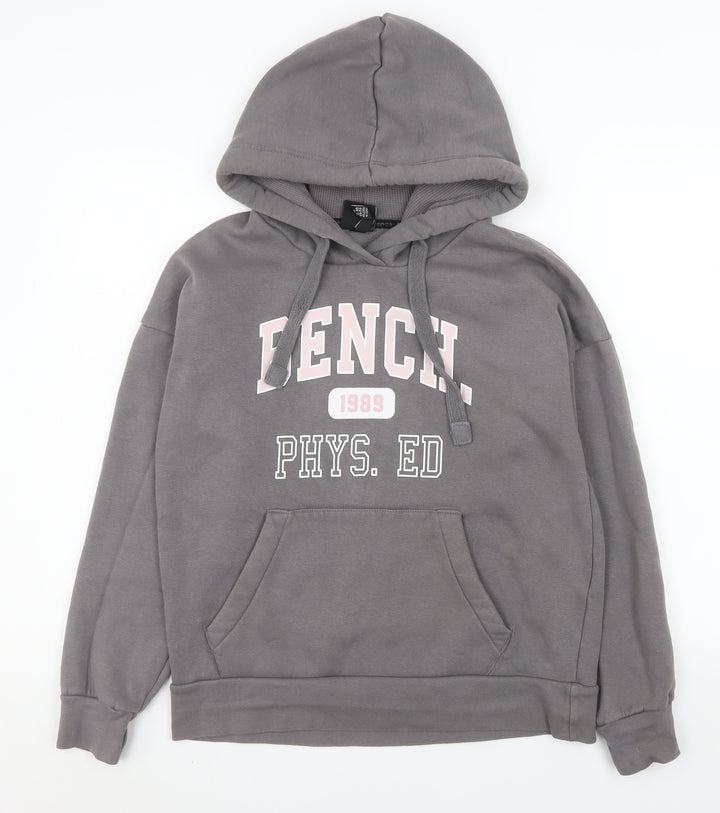Bench Women’s Grey Pullover Hoodie UK 12 Medium Cotton Blend
